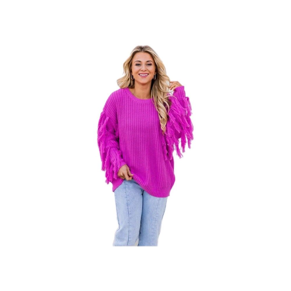 Peach Love Sweaters for Women Fringe Trim Drop Shoulder Sweater Size Small NWT